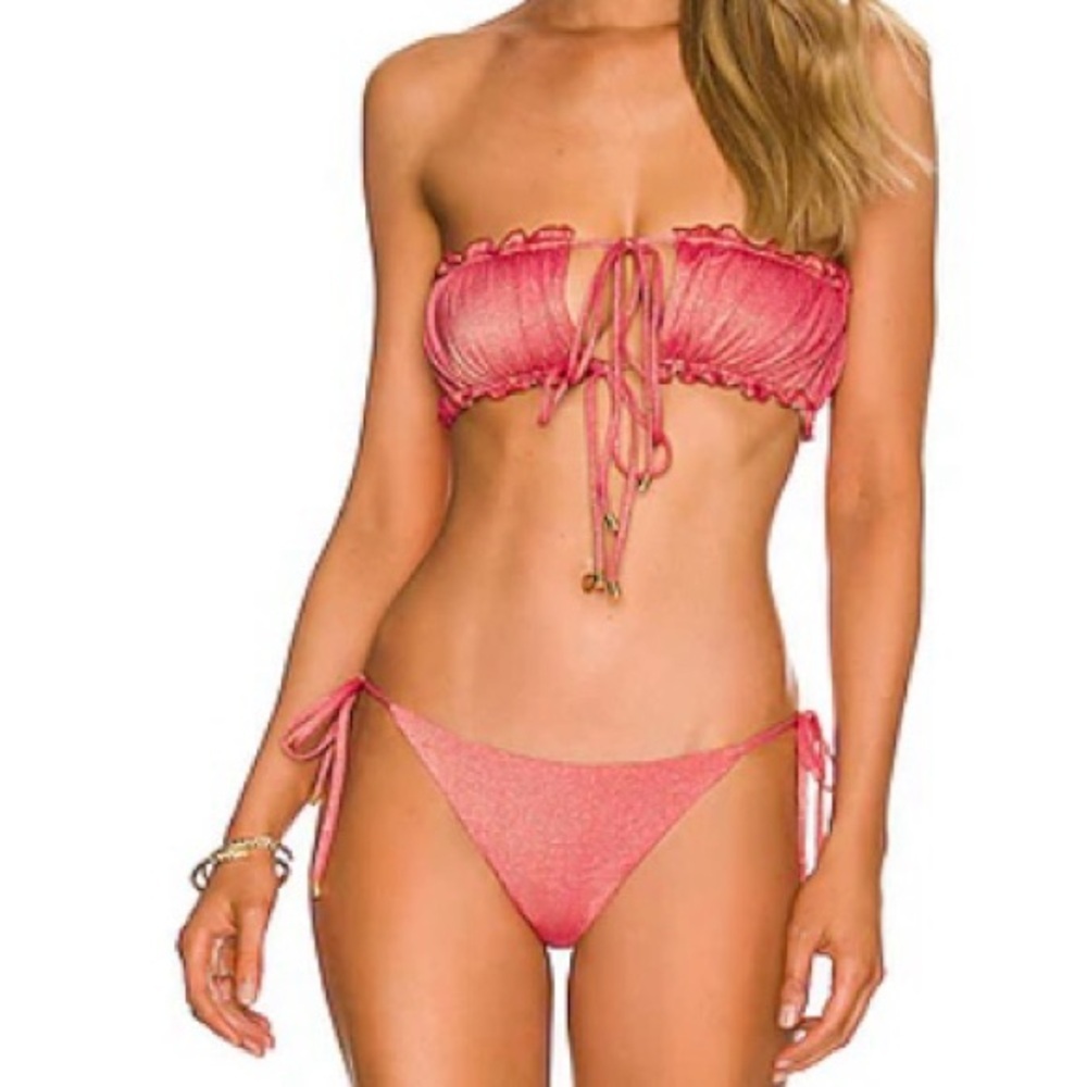 NWT‎ PILYQ PQ Swim Arcadia Tie Teeny Bikini Bottoms Red Metallic